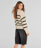 The Preppy Casual Striped Knit Mock Neck Sweater in black with a modern design and trendy look is part of the latest women's tops collection to elevate your 2025 wardrobe.