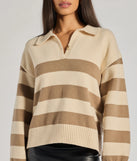 
Upgrade your style game for 2025 with the Stripe Sensation Collared Pullover Sweater in taupe, perfect for any fashion-forward wardrobe.
