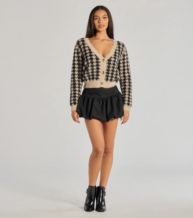Polished Cozy Houndstooth Eyelash Knit Cardigan | Windsor