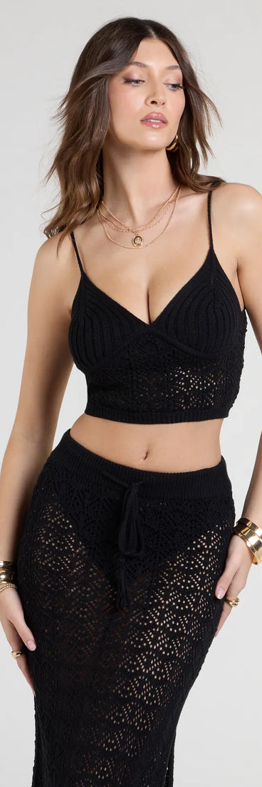 Serve effortless style and scroll-stopping energy in the Bohemian Vibes Crochet Knit Crop Top, part of a black matching clothing set that does the work for you with bold, polished vibes from top to bottom.