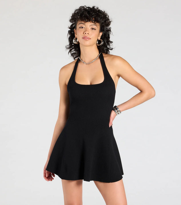 Whether you're headed to brunch or running errands, the In The Cards Halter Skater Mini Dress in black delivers effortless style in a breathable, go-to casual dress.
