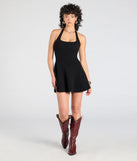 Whether you're headed to brunch or running errands, the In The Cards Halter Skater Mini Dress in black delivers effortless style in a breathable, go-to casual dress.