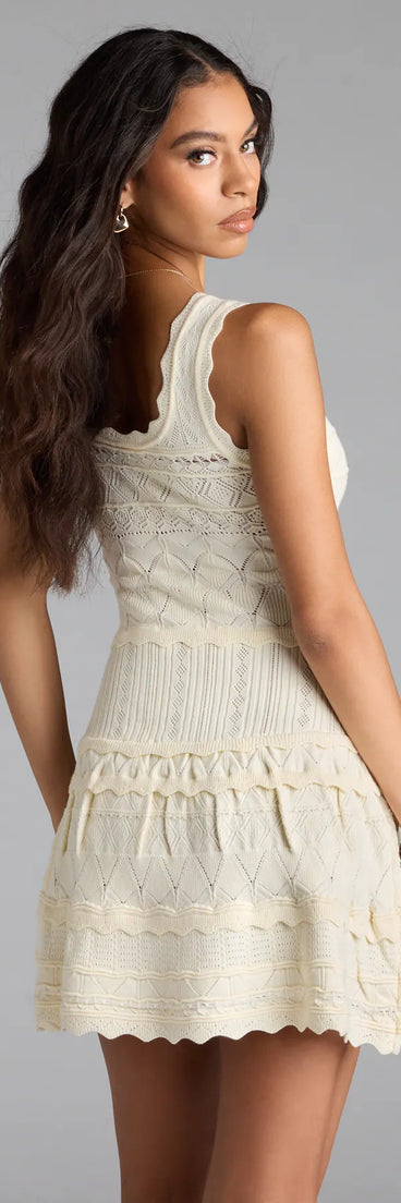 Soak up the season in the Cute Direction Pointelle Skater Mini Dress, a ivory sundress styled for easy days, outdoor plans, and everything in between.