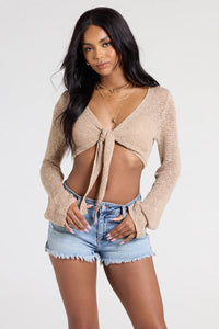 Under The Sun Long Sleeve Tie-Front Crop Top | Windsor