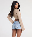 From bold to effortless, the Under The Sun Long Sleeve Tie-Front Crop Top lets you define your vibe with taupe tops that speak your style.
