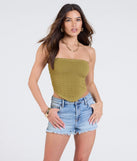 Stay on-trend this season with the Total Fave Strapless Knit Crop Top in olive green, a must-have for creating stylish and effortless summer outfits for women.