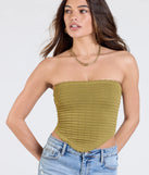 Stay on-trend this season with the Total Fave Strapless Knit Crop Top in olive green, a must-have for creating stylish and effortless summer outfits for women.