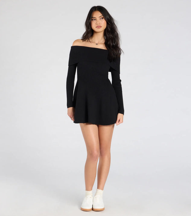 black knitted skater dress Only Mini Knitted Skater Dress in Black