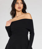Chic Staple Ribbed Knit Skater Dress in black, a stunning casual dress with a flattering fit and romantic details, perfect for date night or bachelorette celebrations.