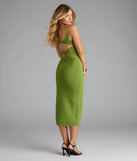 Flaunt your silhouette in the tight Sultry Mood Cutout Bodycon Midi Dress in chartreuse, a bodycon dress that empowers your look with bold style and effortless edge.