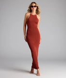 The Going Places Lace-Up Knit Maxi Dress is a flowy, bronze maxi dress that moves with you from sunny days to elevated nights in effortless style.