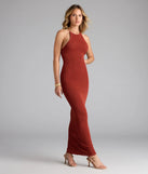The Going Places Lace-Up Knit Maxi Dress is a flowy, bronze maxi dress that moves with you from sunny days to elevated nights in effortless style.