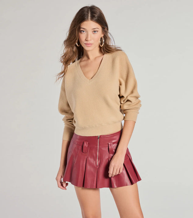 The Classic Fave Ribbed Knit V-Neck Sweater in taupe with a modern design and trendy look is part of the latest women's tops collection to elevate your 2025 wardrobe.