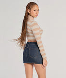 The Preppy Fave Striped Knit Turtleneck Top in taupe with a modern design and trendy look is part of the latest women's tops collection to elevate your 2025 wardrobe.