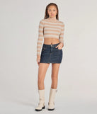 With its midriff cut and trend-forward fit, the Preppy Fave Striped Knit Turtleneck Top is a taupe crop top made to pair with skirts, denim, or whatever vibe you're feeling this season.