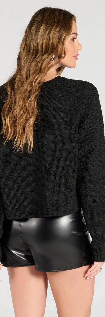 Comfiest Cutie Long Sleeve Waffle Knit Sweater