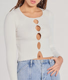 The Made The Cutout Long Sleeve Sweater Crop Top in ivory with a modern design and trendy look is part of the latest women's tops collection to elevate your 2025 wardrobe.