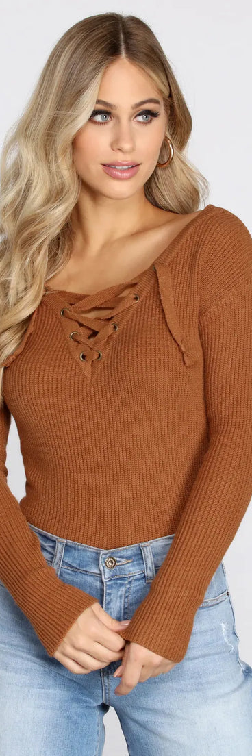 Lace Up Cross Back Sweater