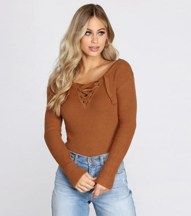 Lace Up Cross Back Sweater