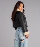 Downtown Girl Faux Leather Sherpa Crop Jacket
