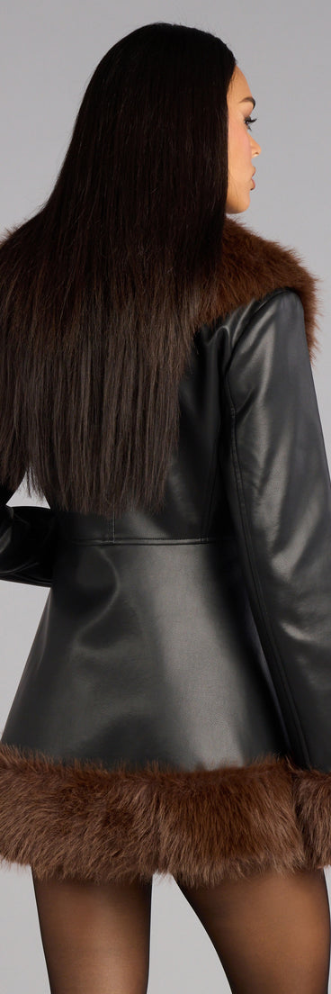 City Luxe Faux Fur Trim Trench Coat