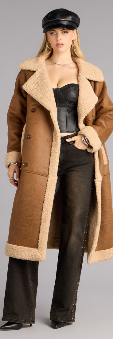 Cozy In The City Faux Sherpa Shearling Trench Coat