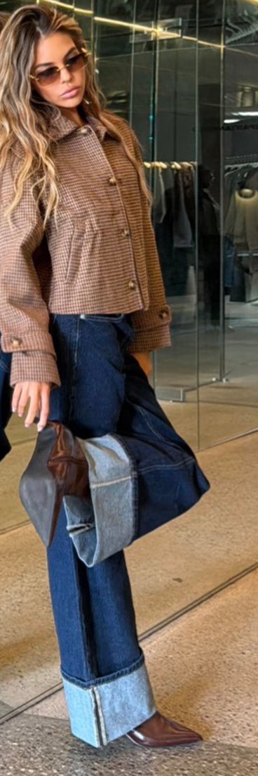 City Check Houndstooth Plaid Crop Jacket