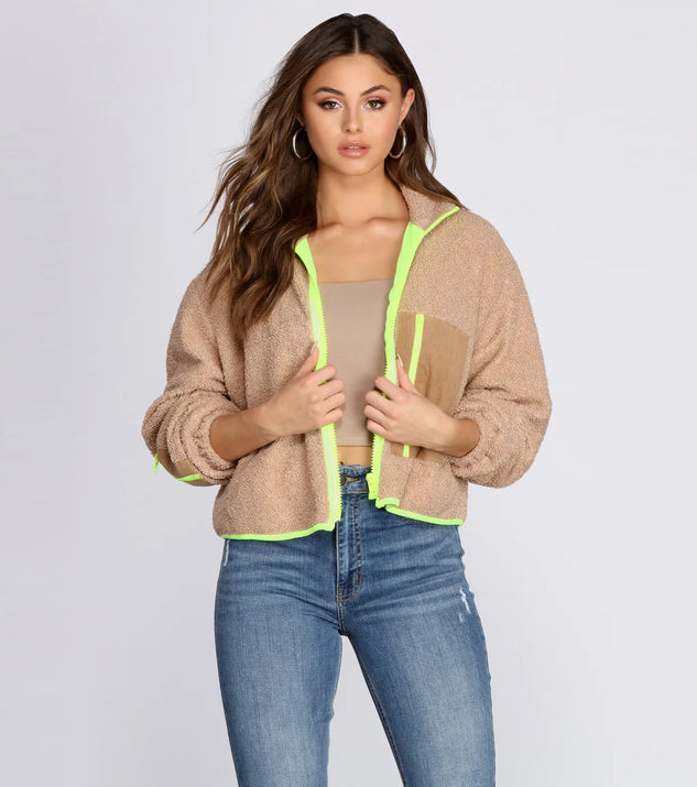 Trendy Zip Front Teddy Jacket