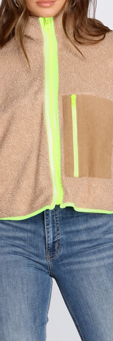 Trendy Zip Front Teddy Jacket