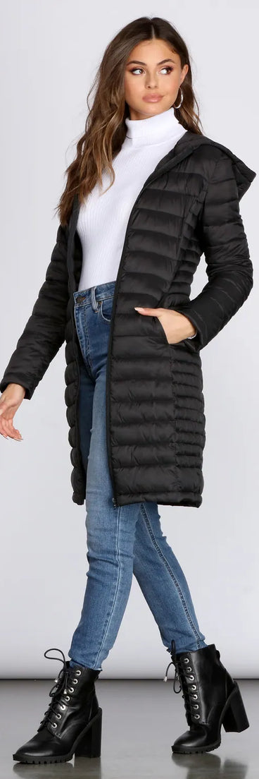 Long Puffer Hooded Jacket