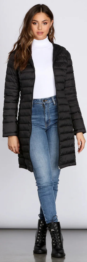 Long Puffer Hooded Jacket