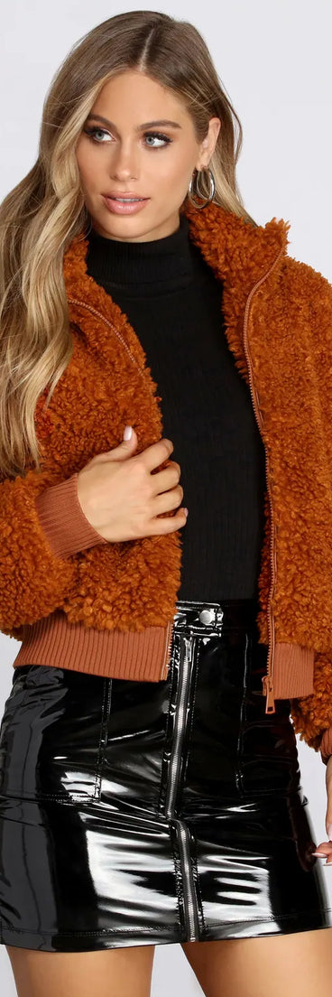 Faux Fur Zip Front Jacket