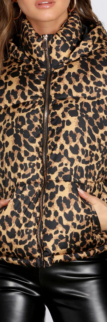 Leopard Print Puffer Jacket