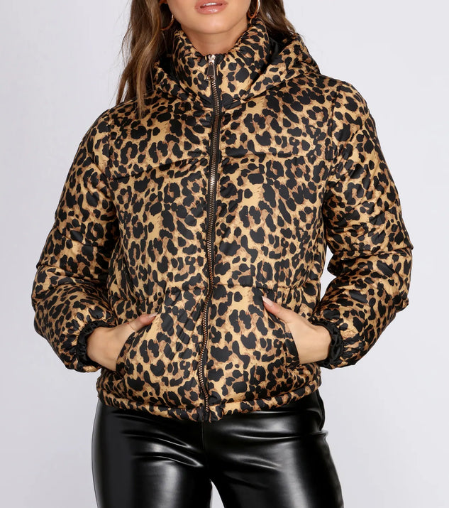 Animal print puffer coat shop