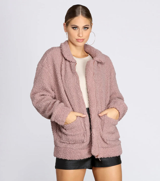 ジャケット・アウター perverze Teddy knit Coat blue