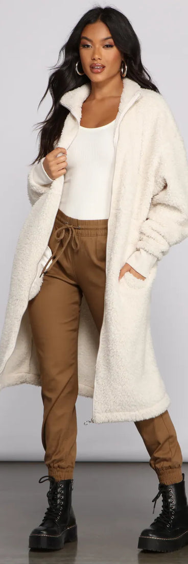 Chic and Cozy Oversized Teddy Trench Coat