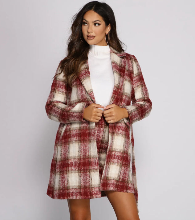Chic In Plaid Belted Coat