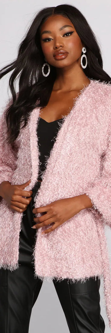 Shaggy Knit Tie Waist Jacket