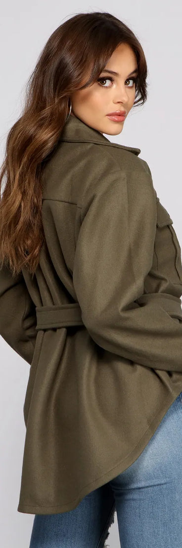 Cozy Button-Up Belted Shacket