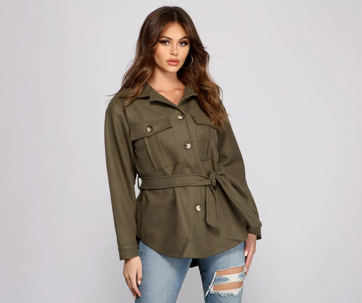 Cozy Button-Up Belted Shacket & Windsor
