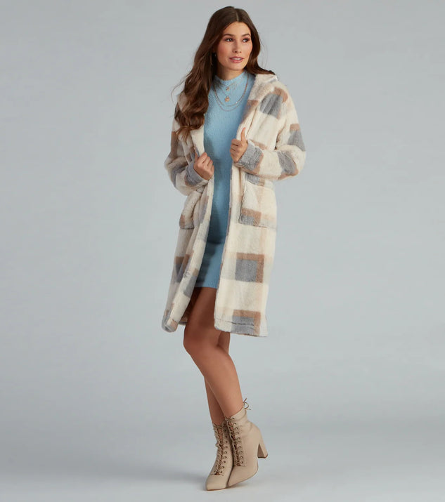 So Stunning Faux Fur Plaid Coat