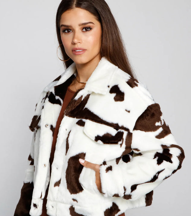 On Trend Faux Fur Cow Print Jacket | Windsor