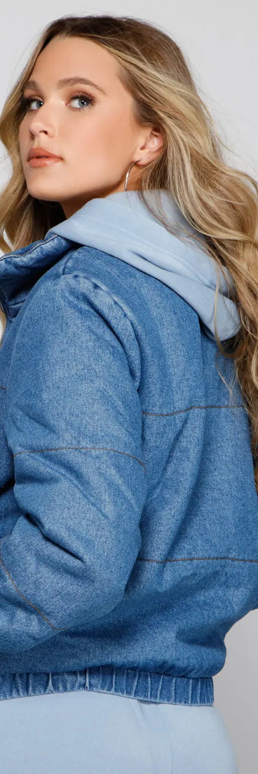 Stylish Layers Denim Puffer Jacket