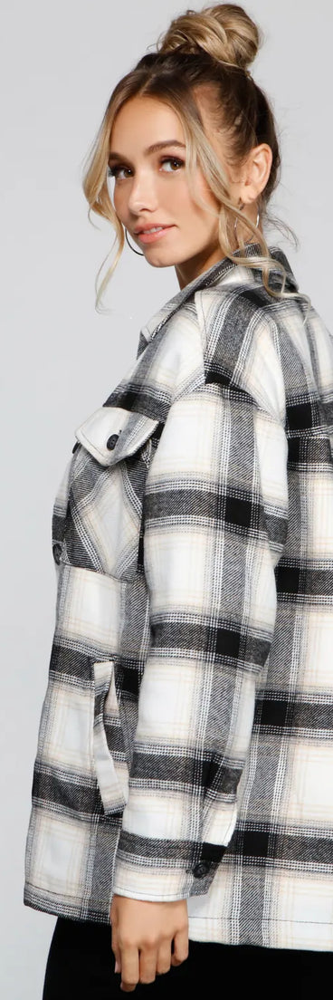 Falling For Cozy Vibes Plaid Sherpa Jacket