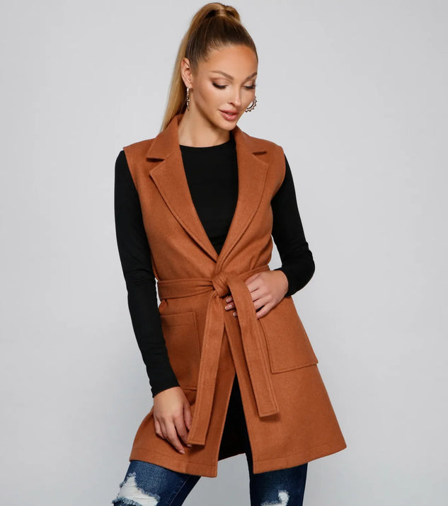 City Girl Faux Wool Trench Vest