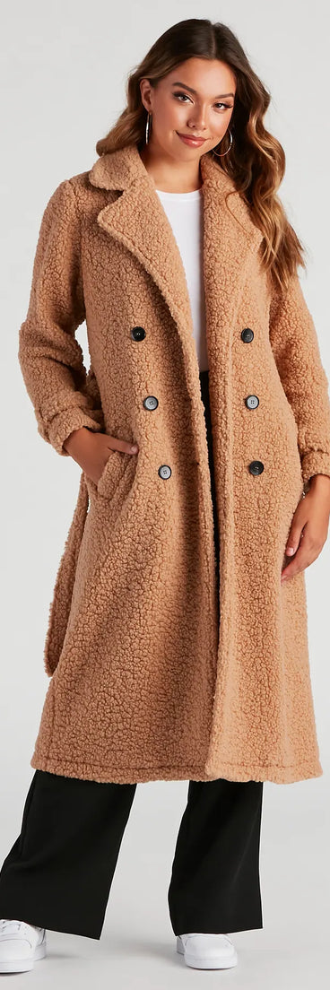 Locking Knit Down Sherpa Long Trench Coat
