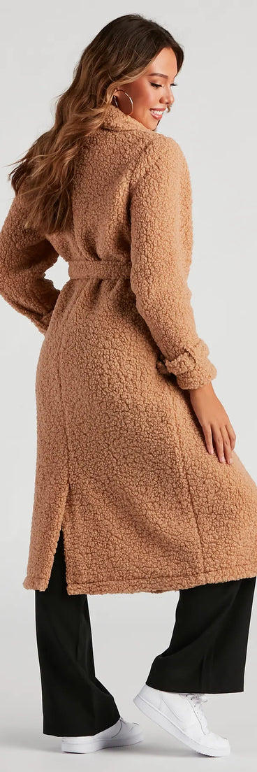 Locking Knit Down Sherpa Long Trench Coat