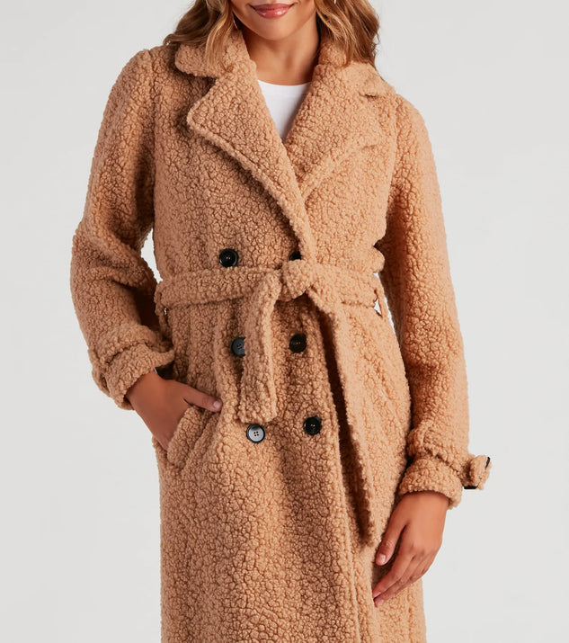 Locking Knit Down Sherpa Long Trench Coat | Windsor Locking Knit Down Sherpa Long Trench Coat | Windsor
