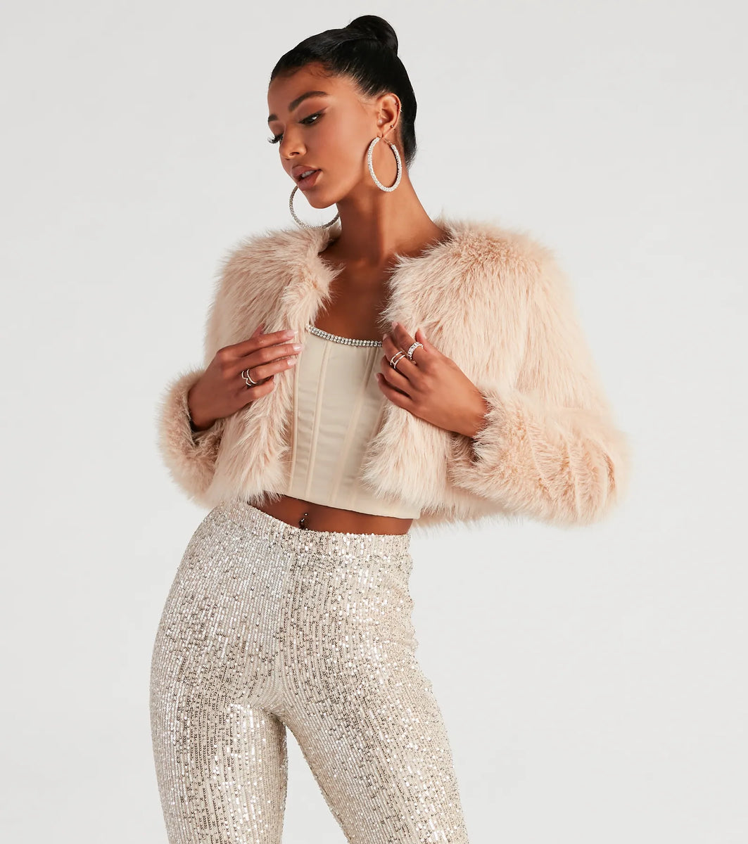 Style Diva Faux Fur Crop Jacket & Windsor