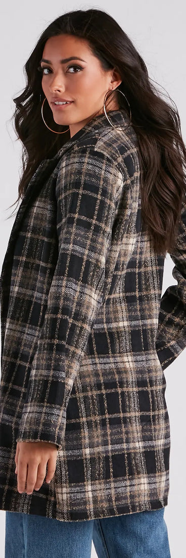City Girl Plaid Faux Wool Coat